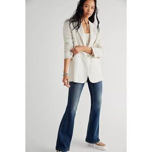 Free People Womens Size L Cream Striped Linen Crosby Blazer NEW Jacket Oversized